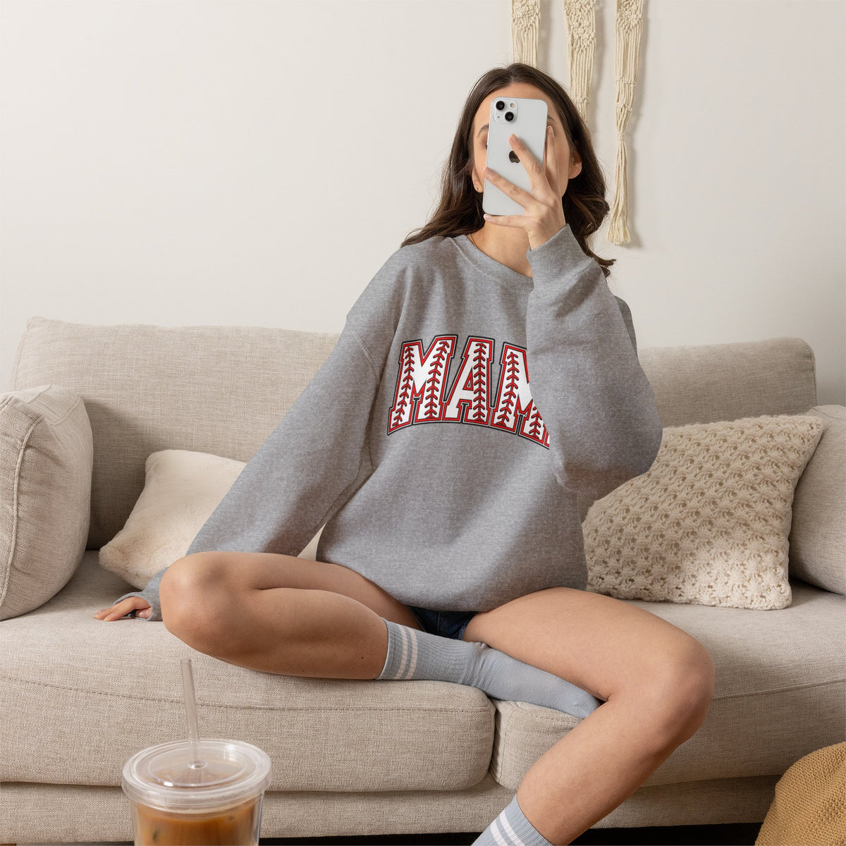 Mama Baseball Stitch Crewneck Sweatshirt