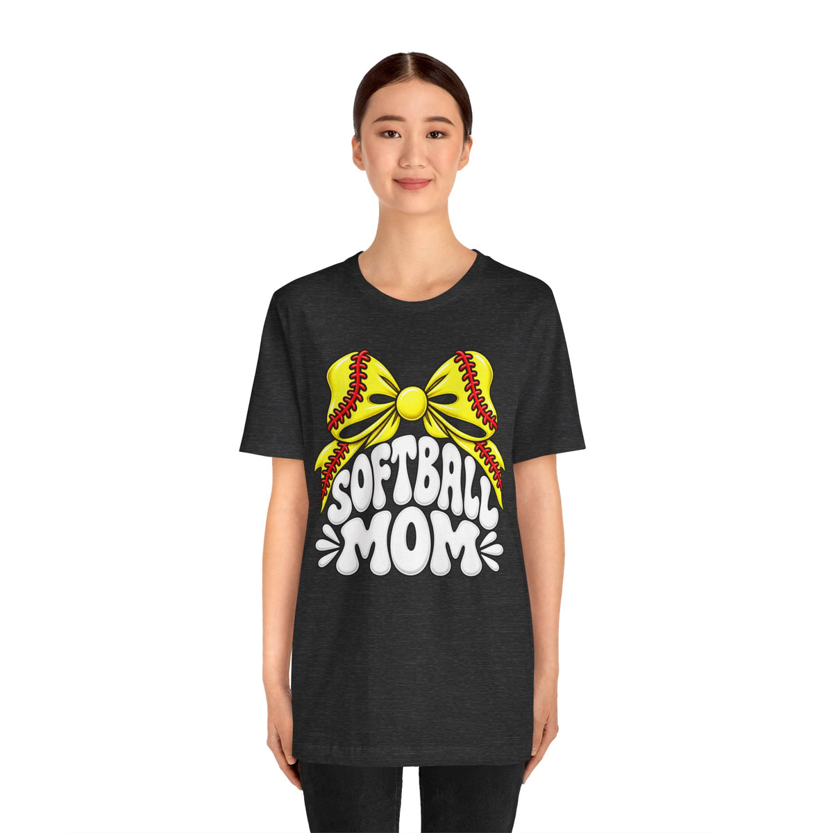 Softball Mom T-Shirt — Yellow Softball Bow Graphic Tee