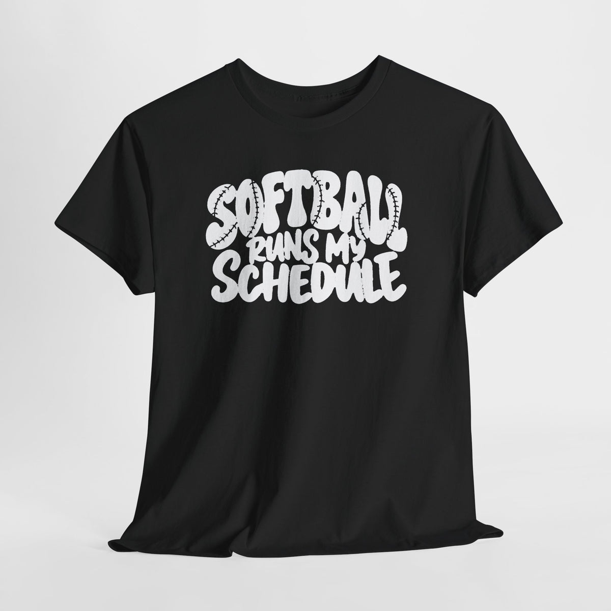 Softball Runs My Schedule T-Shirt — Women's & Girls Softball Mom/Dad Tee