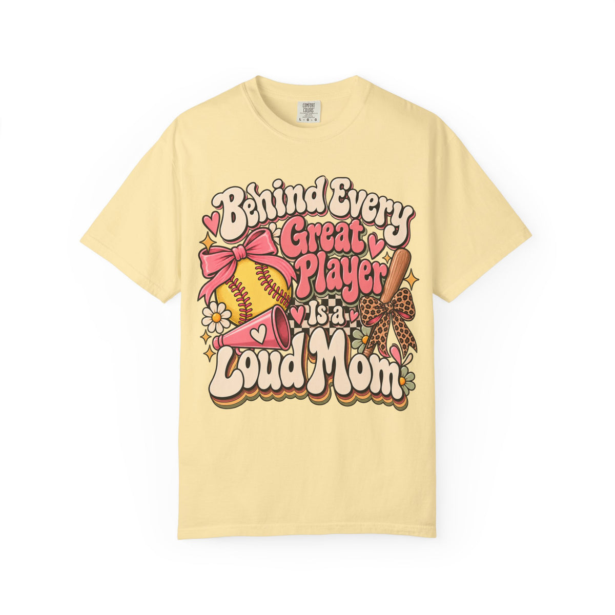 Softball Mom T-Shirt — "Behind Every Great Player Is a Proud Mom" Vintage Floral Design