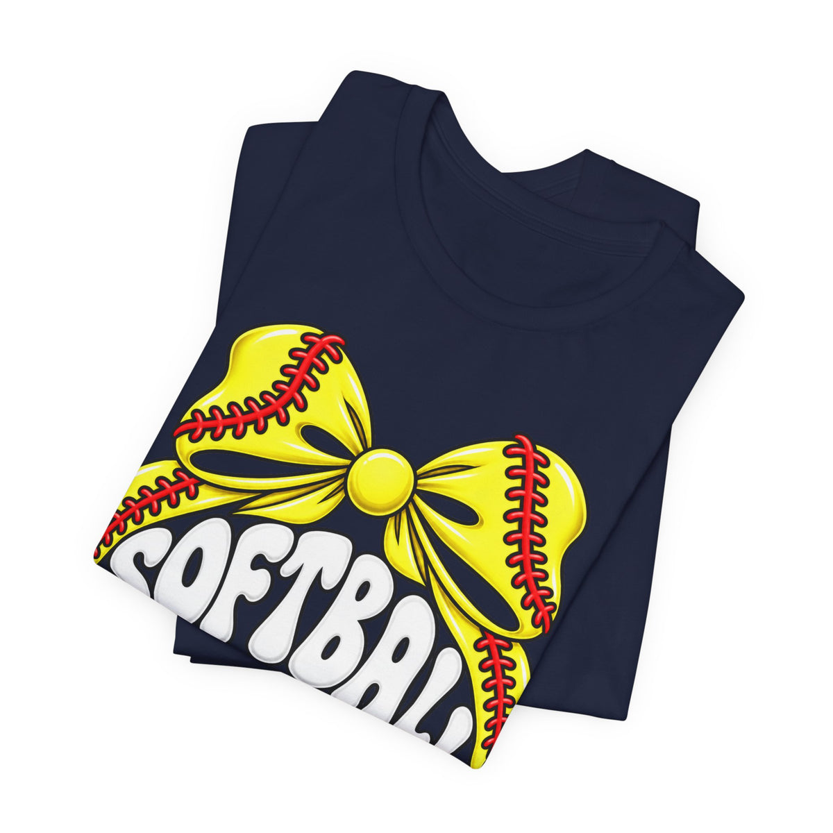 Softball Mom T-Shirt — Yellow Softball Bow Graphic Tee
