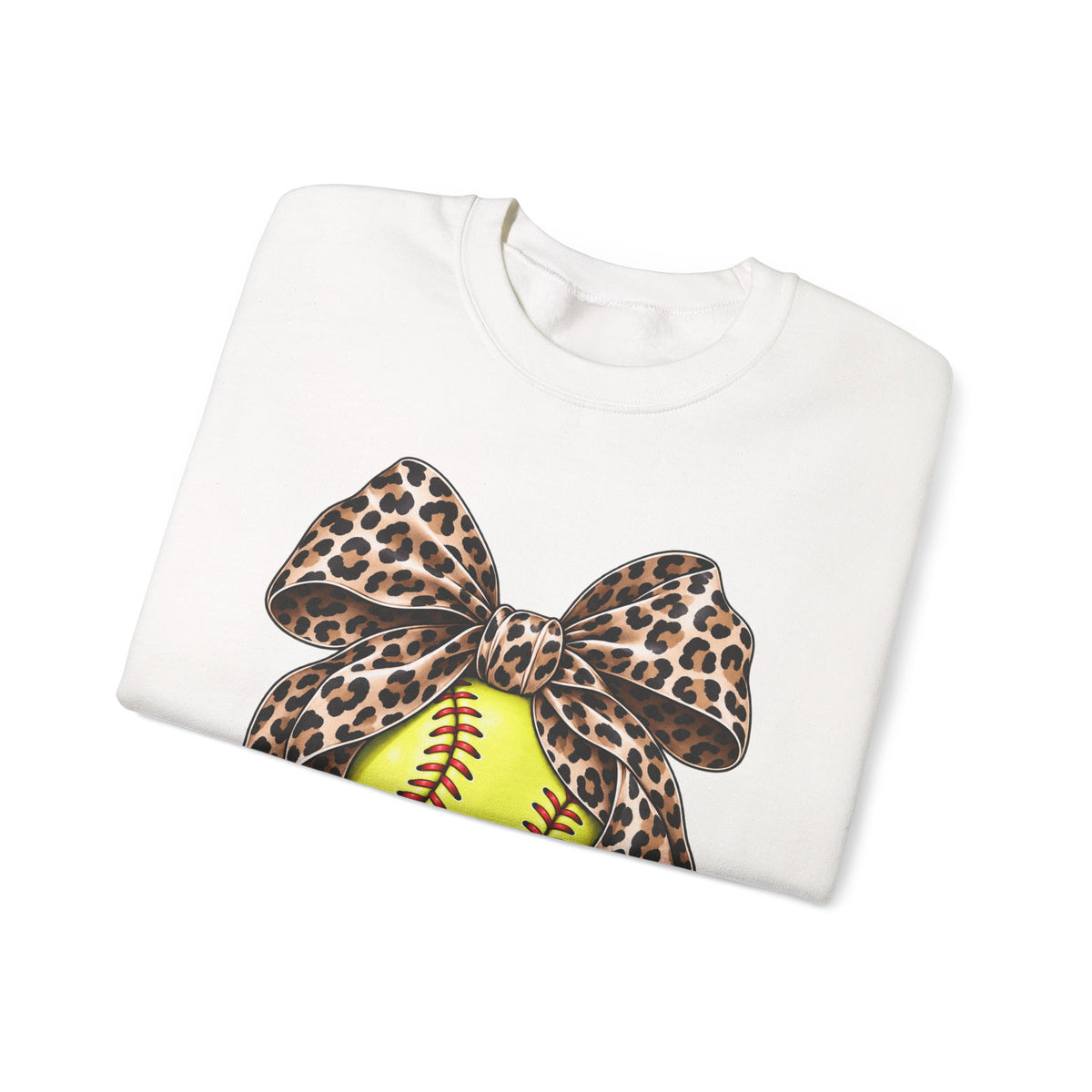 Softball Crewneck Sweatshirt with Leopard Bow Graphic
