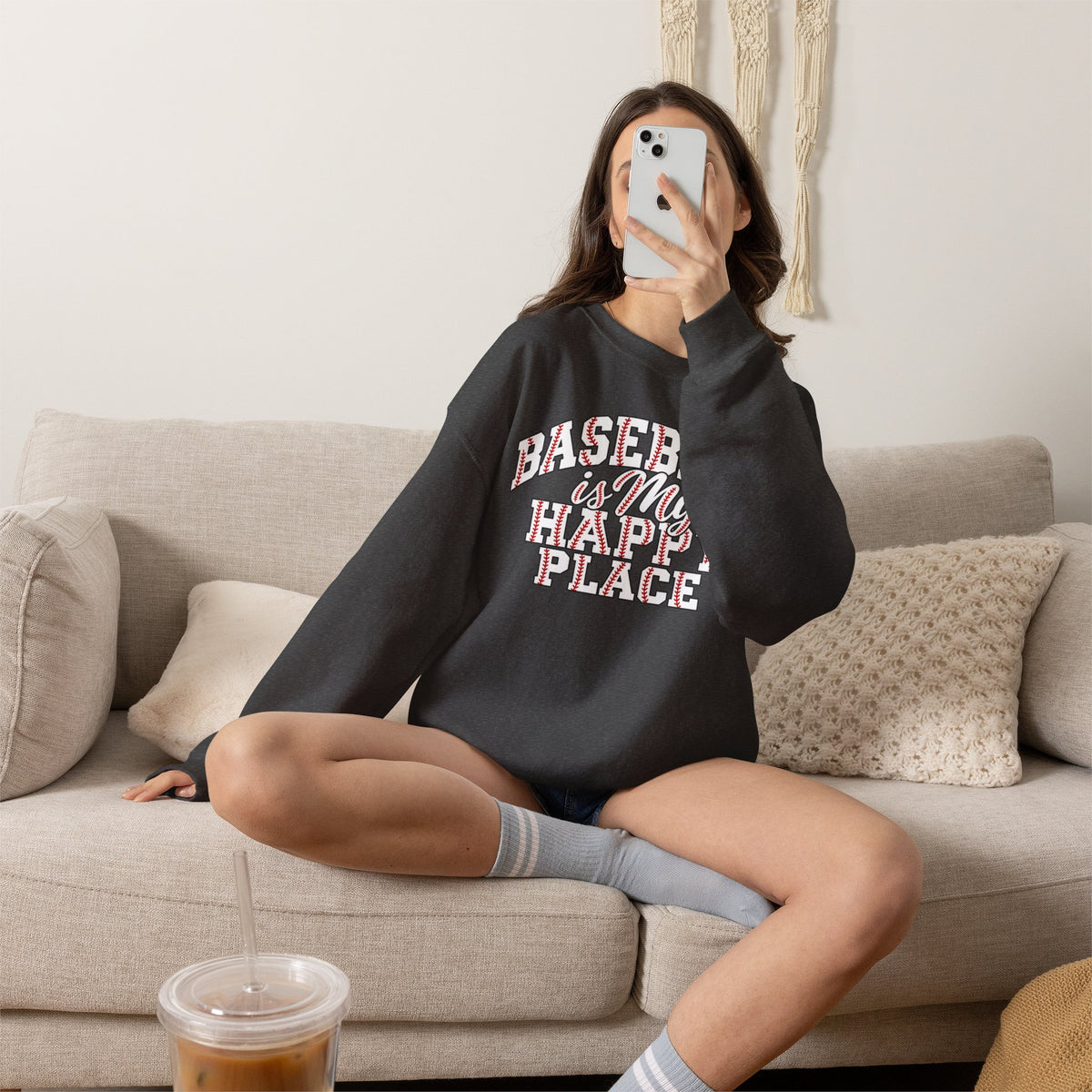 Baseball Is My Happy Place Crewneck Sweatshirt
