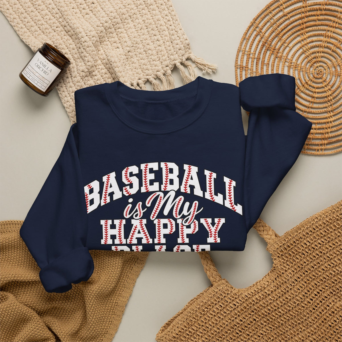 Baseball Is My Happy Place Crewneck Sweatshirt