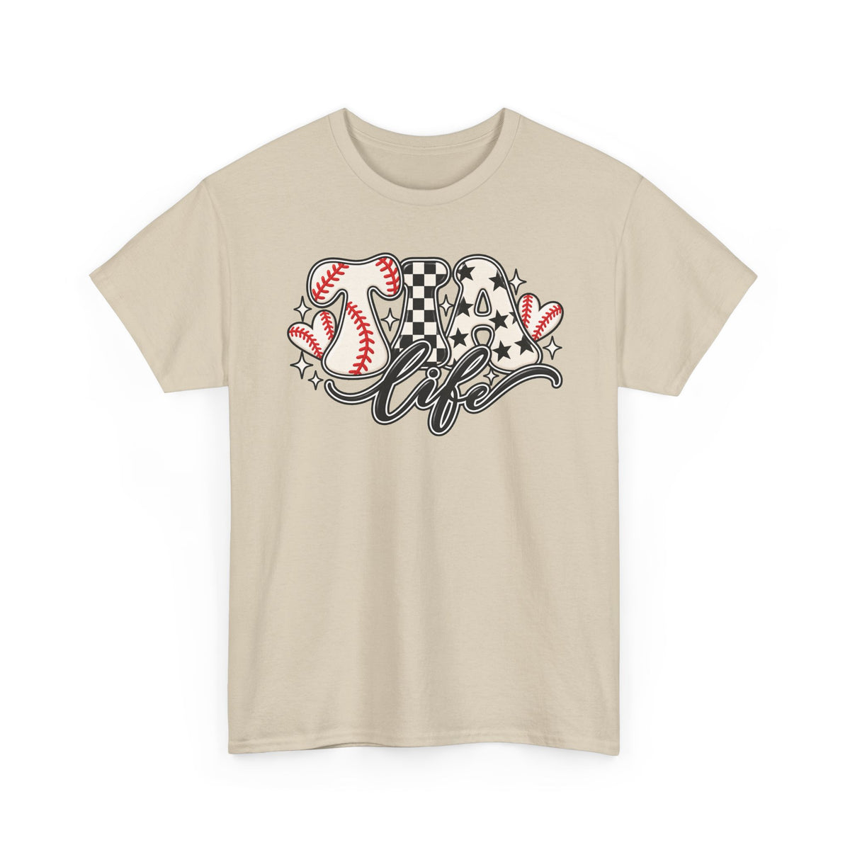 Baseball Life T-Shirt — Retro Heart & Checkerboard Softball Design