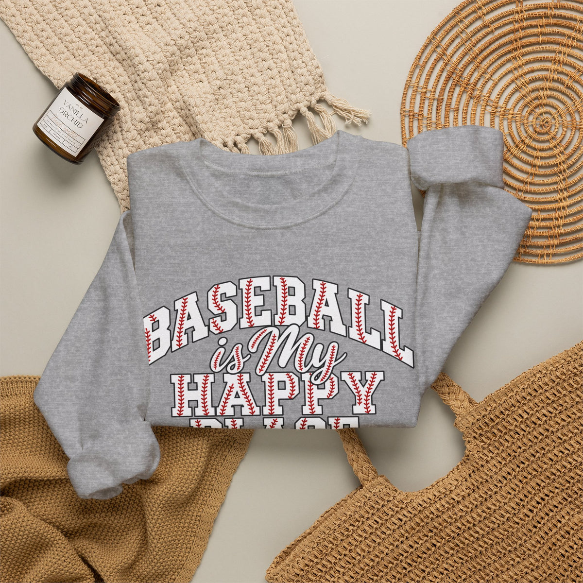 Baseball Is My Happy Place Crewneck Sweatshirt