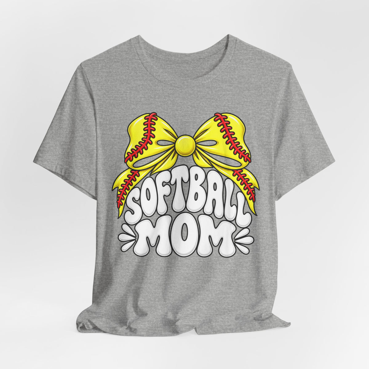 Softball Mom T-Shirt — Yellow Softball Bow Graphic Tee