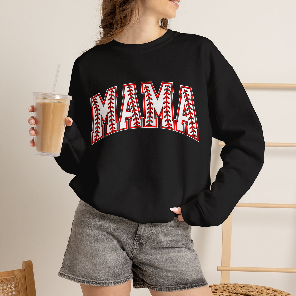 Mama Baseball Stitch Crewneck Sweatshirt