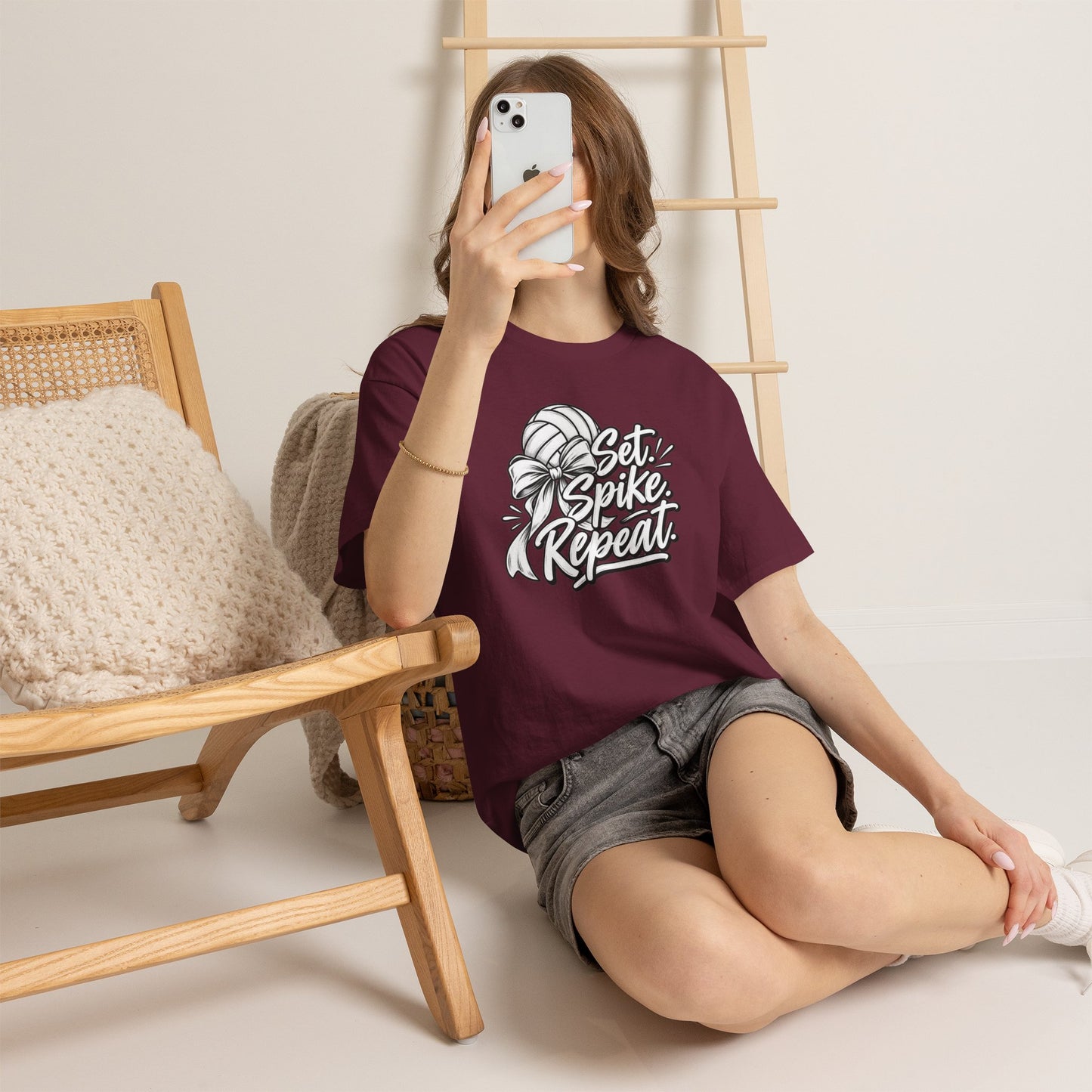 Volleyball Tee – “Set, Spike, Repeat” Graphic T-Shirt