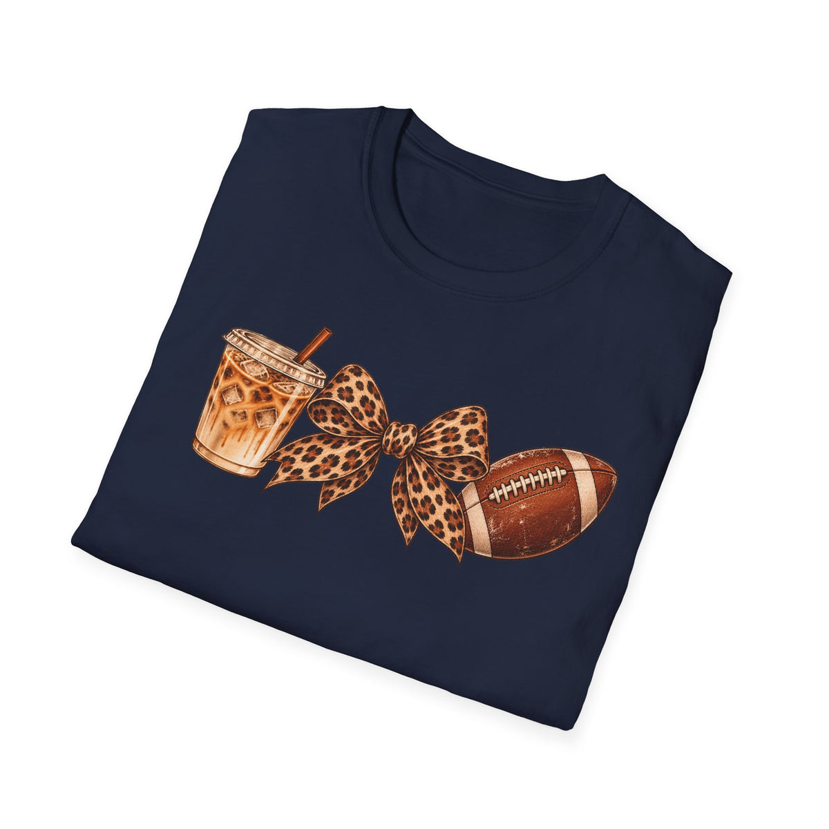 Iced Coffee, Leopard Bow & Football Graphic Tee — Game Day Mom Shirt