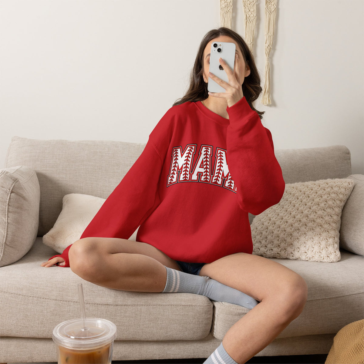Mama Baseball Stitch Crewneck Sweatshirt