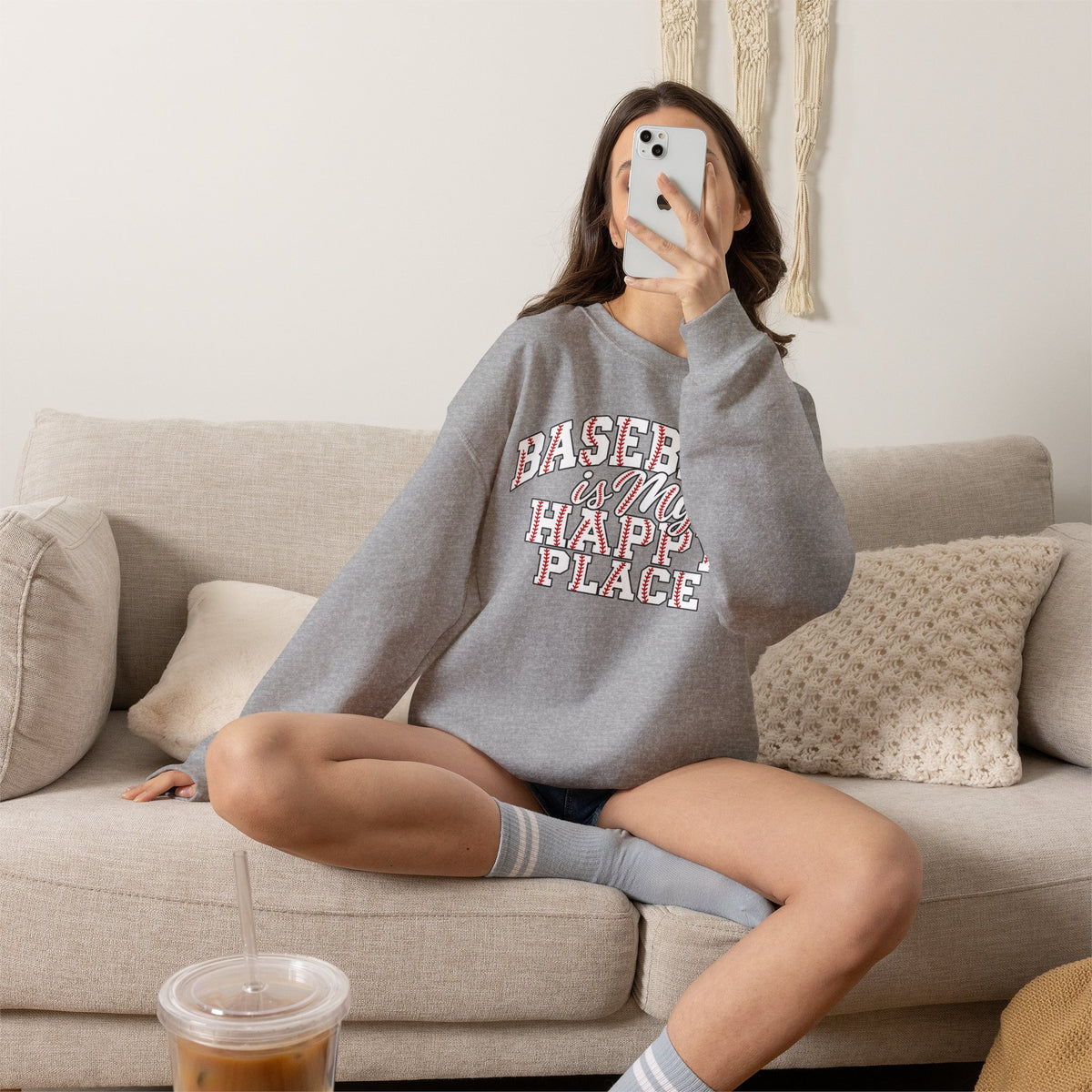 Baseball Is My Happy Place Crewneck Sweatshirt