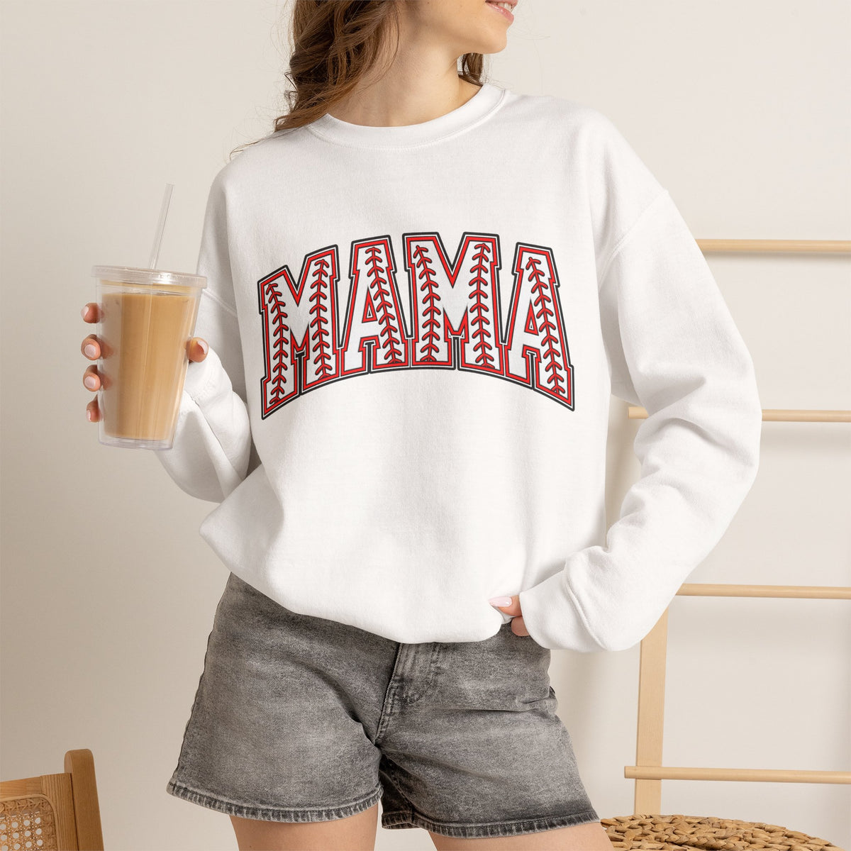 Mama Baseball Stitch Crewneck Sweatshirt