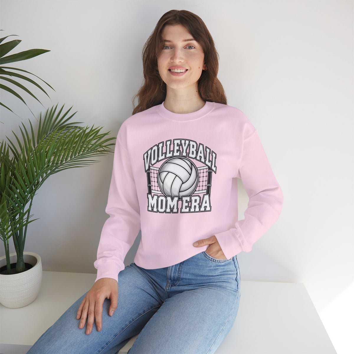 Volleyball Mom Crewneck Sweatshirt — Retro Volleyball Net Design