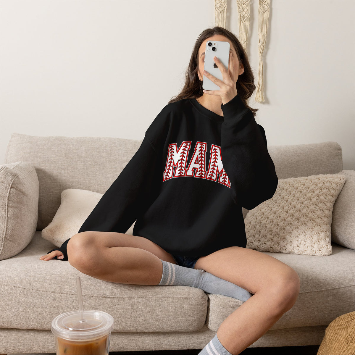 Mama Baseball Stitch Crewneck Sweatshirt