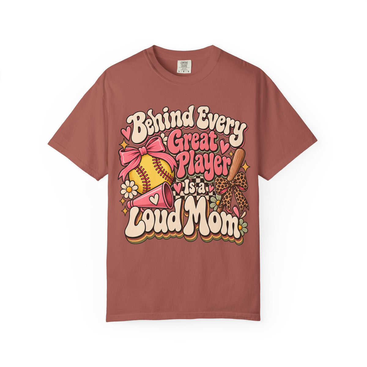Softball Mom T-Shirt — "Behind Every Great Player Is a Proud Mom" Vintage Floral Design
