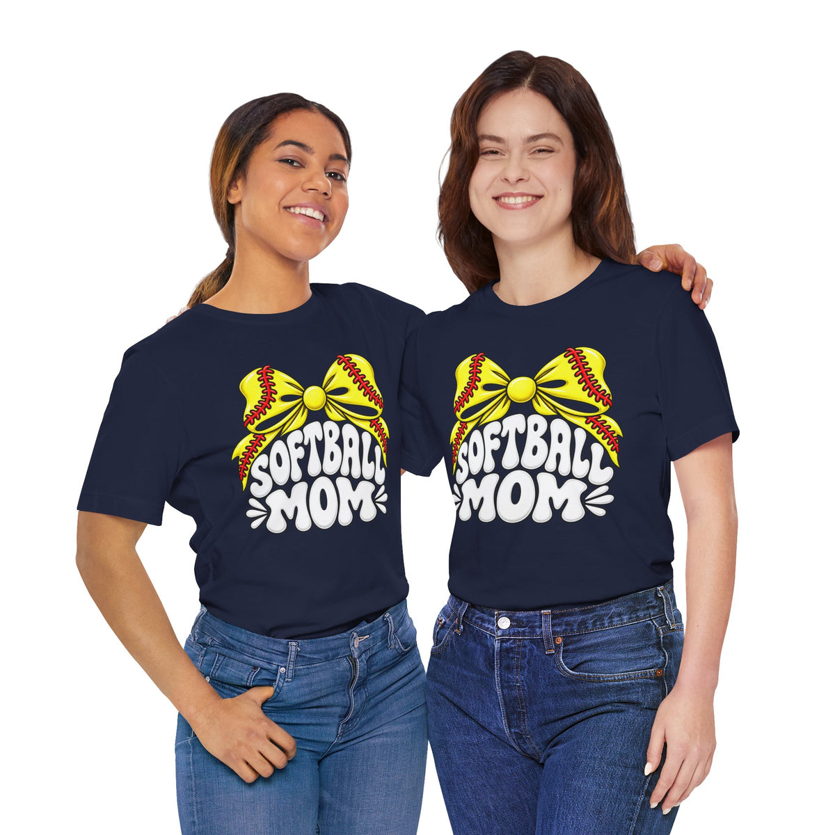 Softball Mom T-Shirt — Yellow Softball Bow Graphic Tee