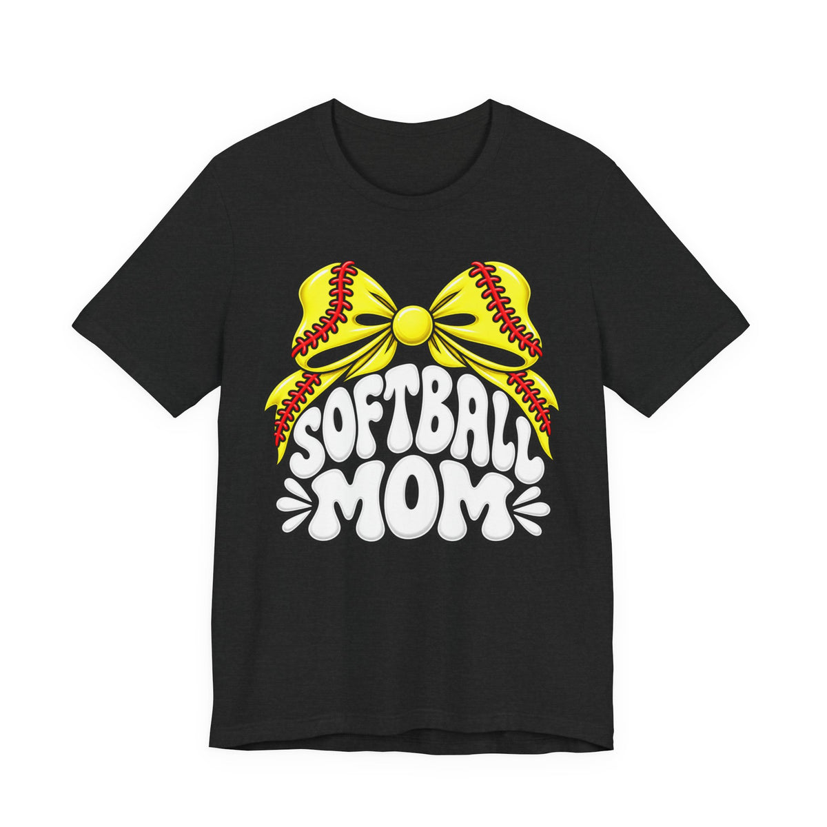 Softball Mom T-Shirt — Yellow Softball Bow Graphic Tee