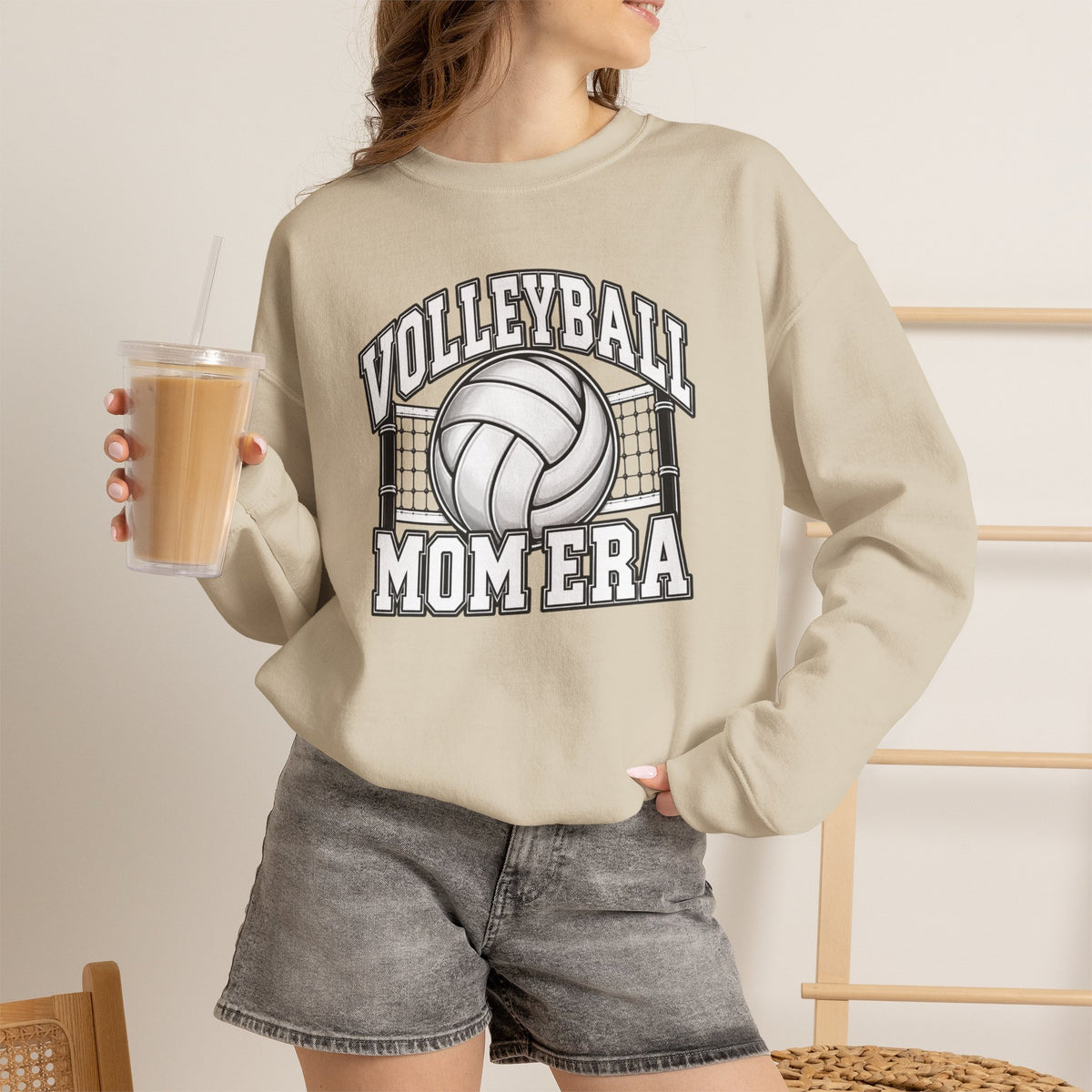 Volleyball Mom Crewneck Sweatshirt — Retro Volleyball Net Design