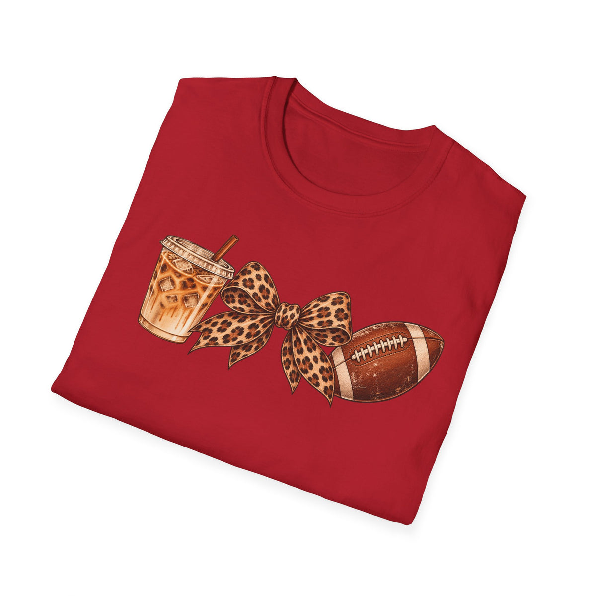 Iced Coffee, Leopard Bow & Football Graphic Tee — Game Day Mom Shirt