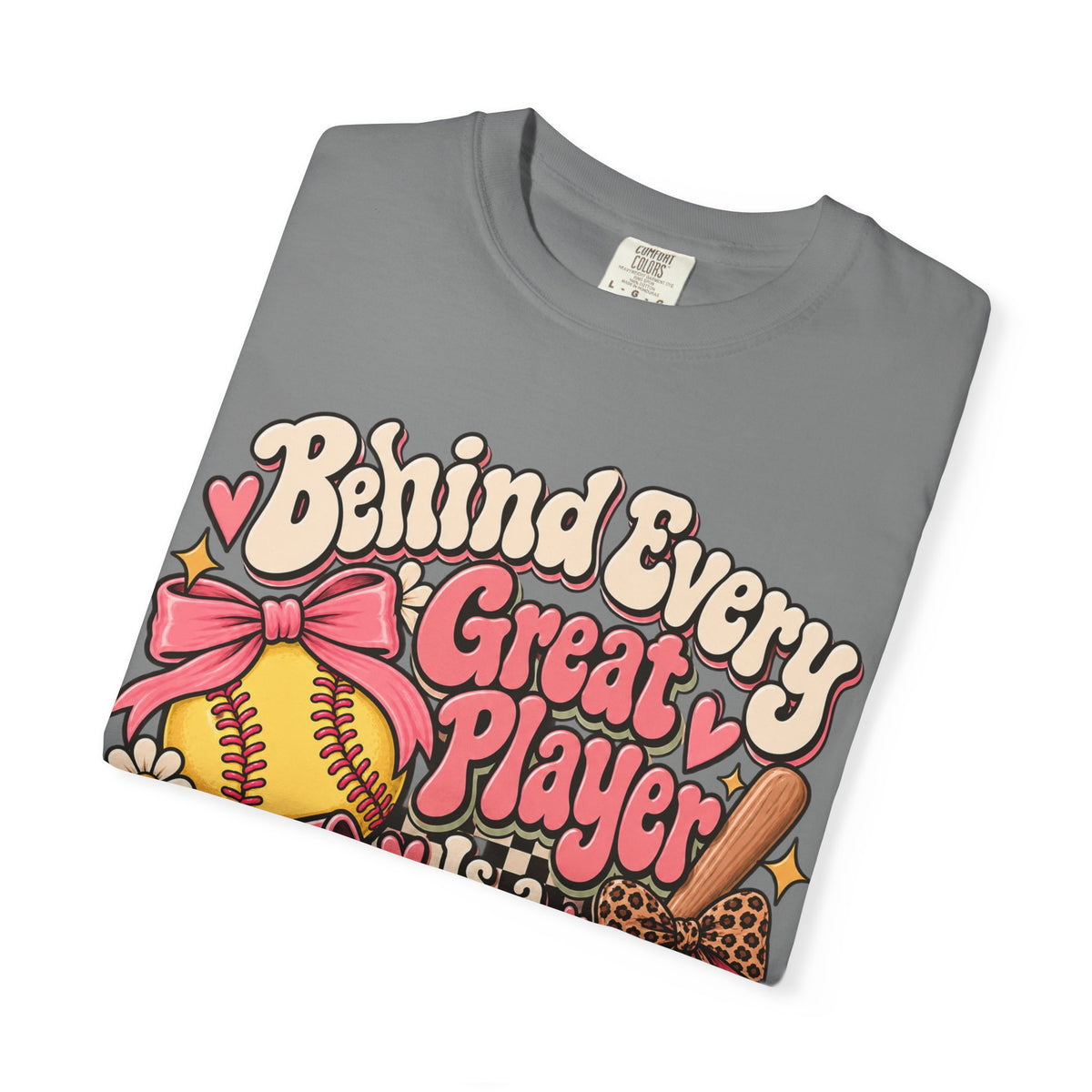 Softball Mom T-Shirt — "Behind Every Great Player Is a Proud Mom" Vintage Floral Design
