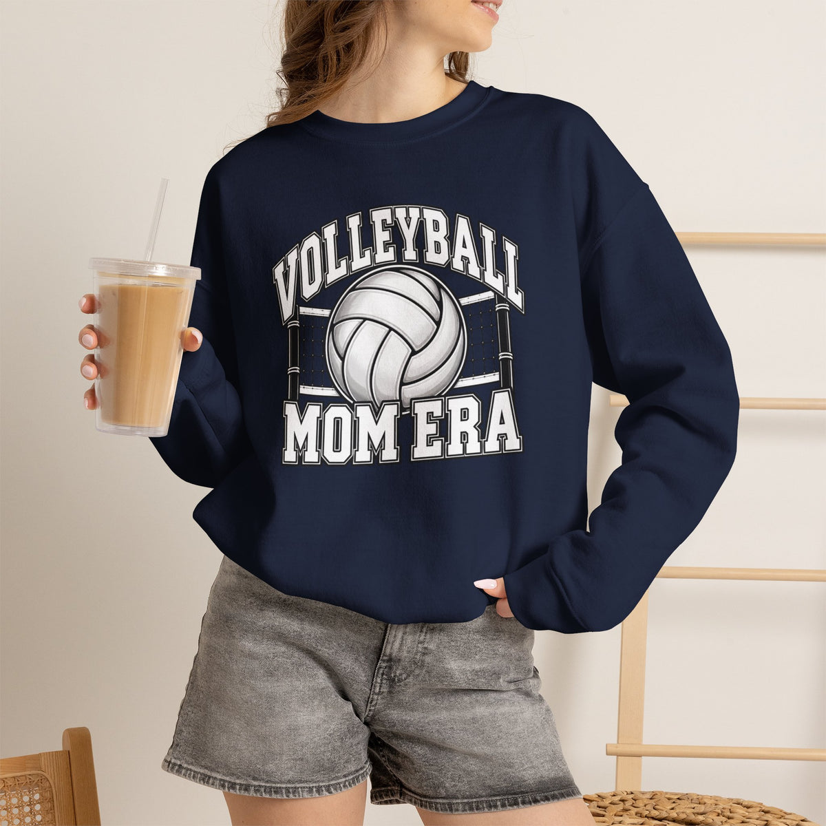 Volleyball Mom Crewneck Sweatshirt — Retro Volleyball Net Design