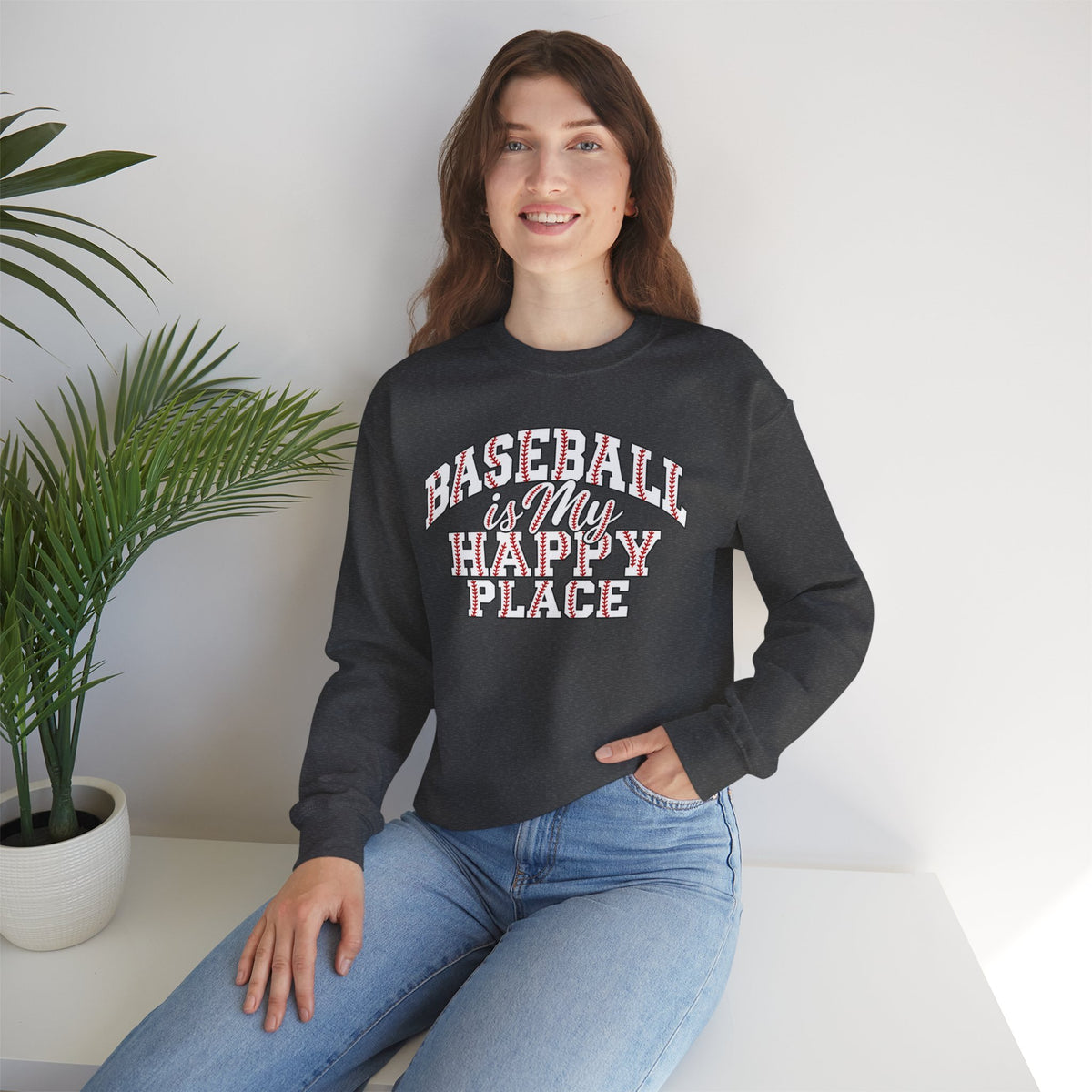 Baseball Is My Happy Place Crewneck Sweatshirt