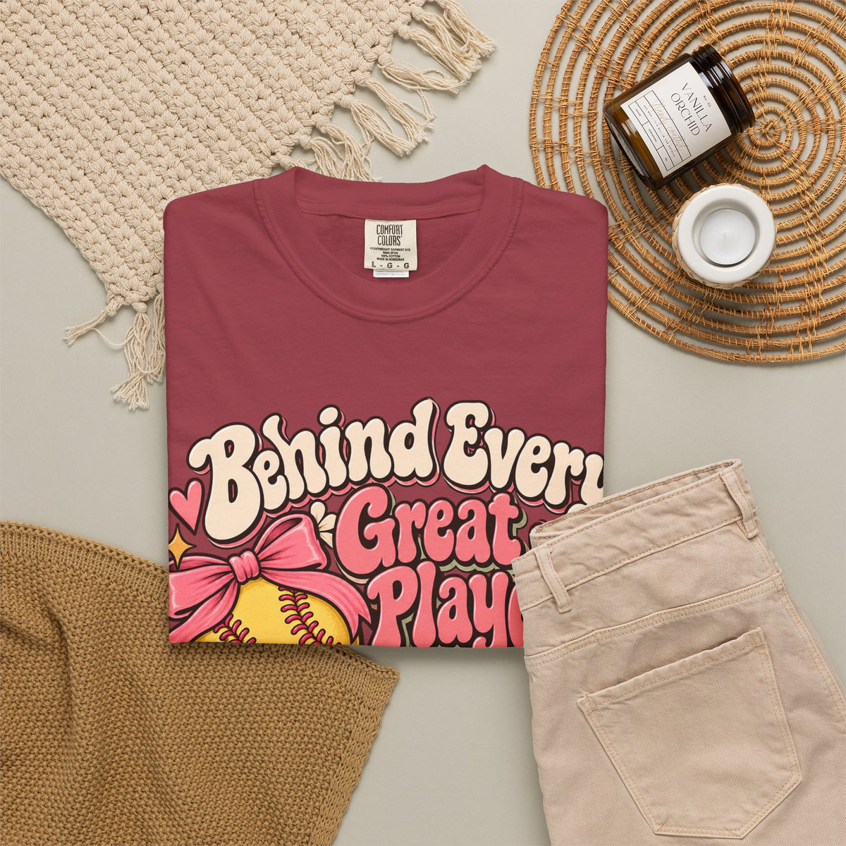Softball Mom T-Shirt — "Behind Every Great Player Is a Proud Mom" Vintage Floral Design