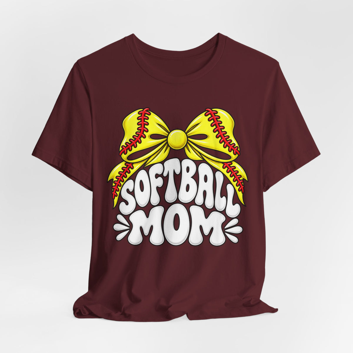 Softball Mom T-Shirt — Yellow Softball Bow Graphic Tee