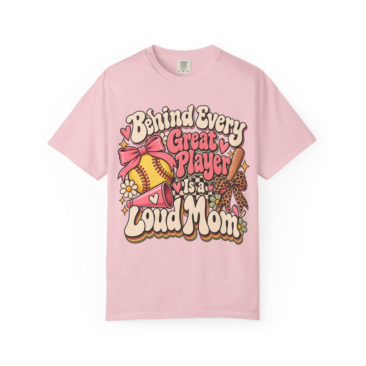 Softball Mom T-Shirt — "Behind Every Great Player Is a Proud Mom" Vintage Floral Design