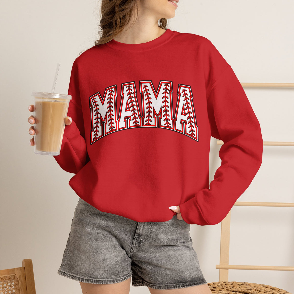 Mama Baseball Stitch Crewneck Sweatshirt