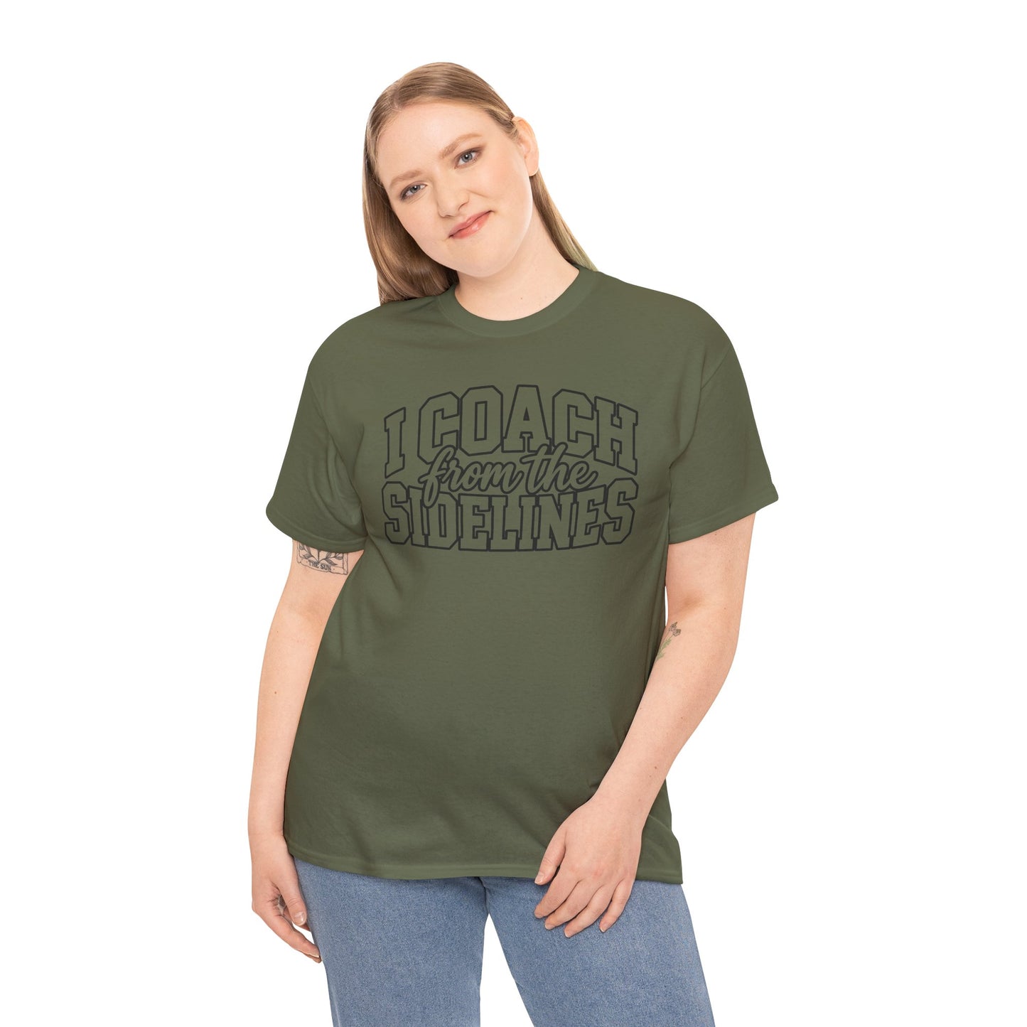 I Coach from the Sidelines T-Shirt — Cheerleader/Supporter Sideline Coach Tee