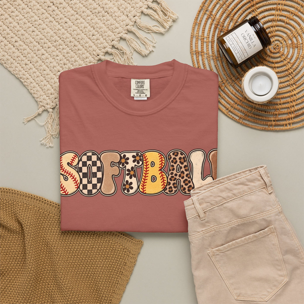 Softball Retro Graphic T-Shirt — Vintage Patterned Lettering
