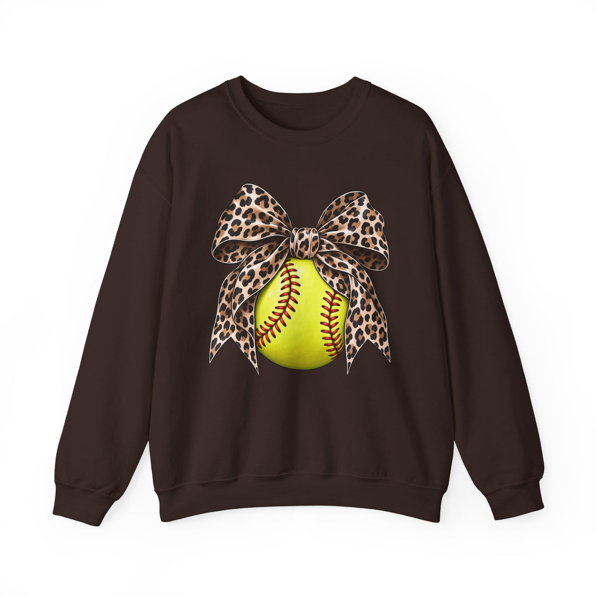 Softball Crewneck Sweatshirt with Leopard Bow Graphic