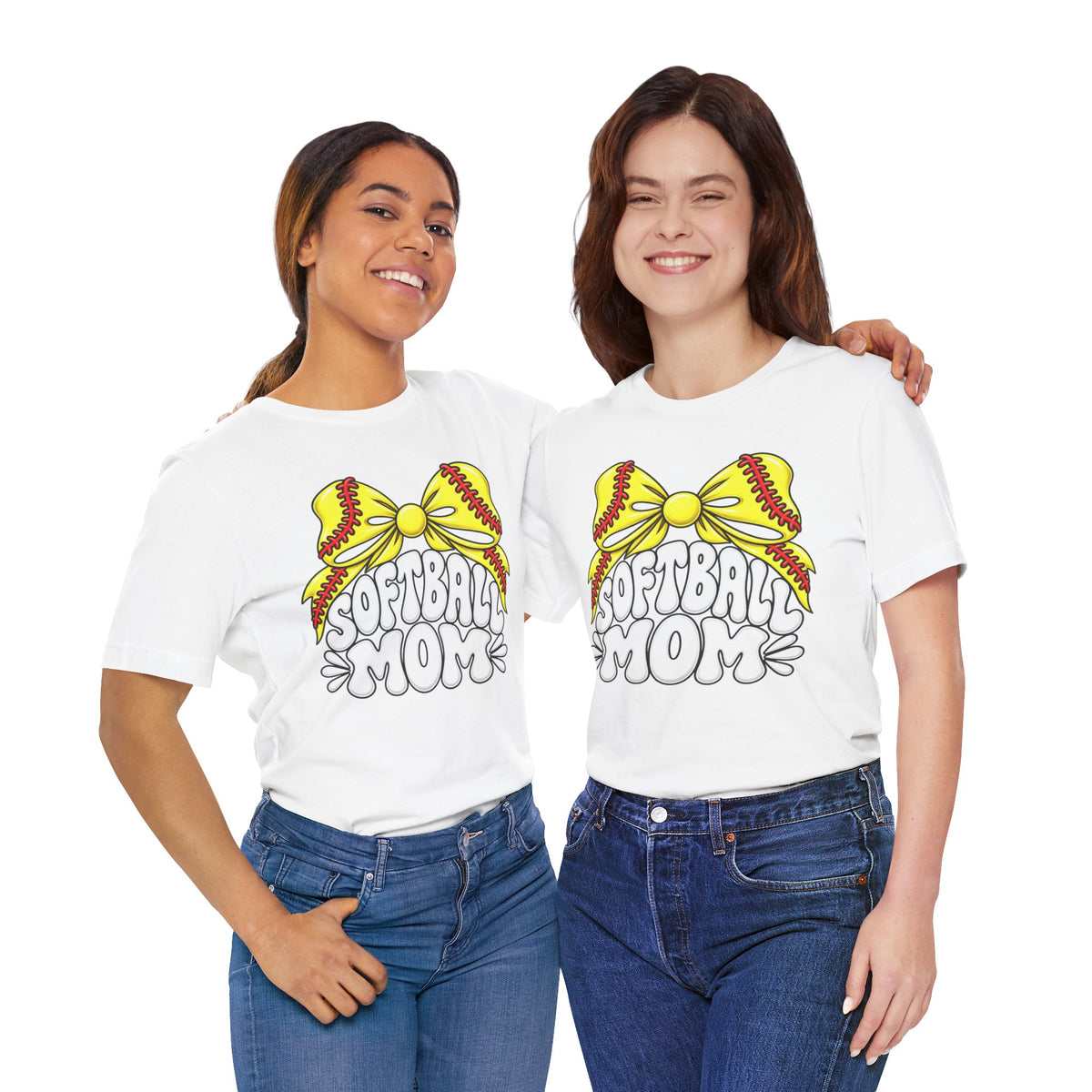 Softball Mom T-Shirt — Yellow Softball Bow Graphic Tee
