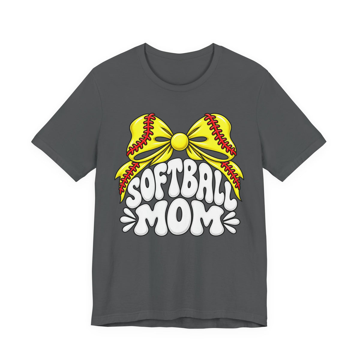 Softball Mom T-Shirt — Yellow Softball Bow Graphic Tee