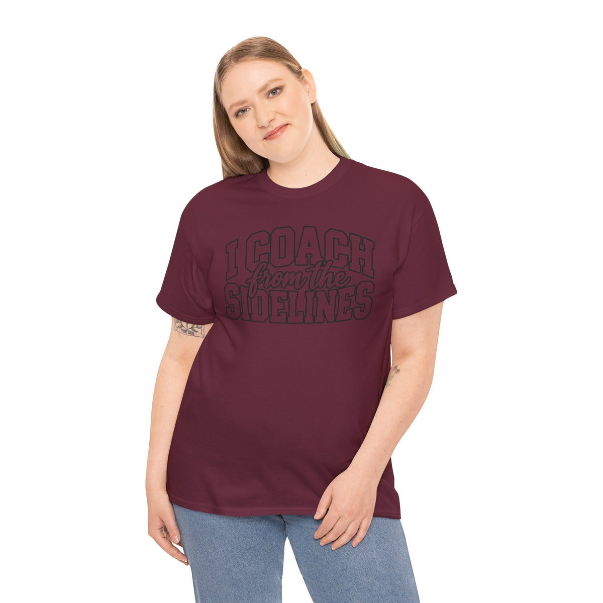 I Coach from the Sidelines T-Shirt — Cheerleader/Supporter Sideline Coach Tee