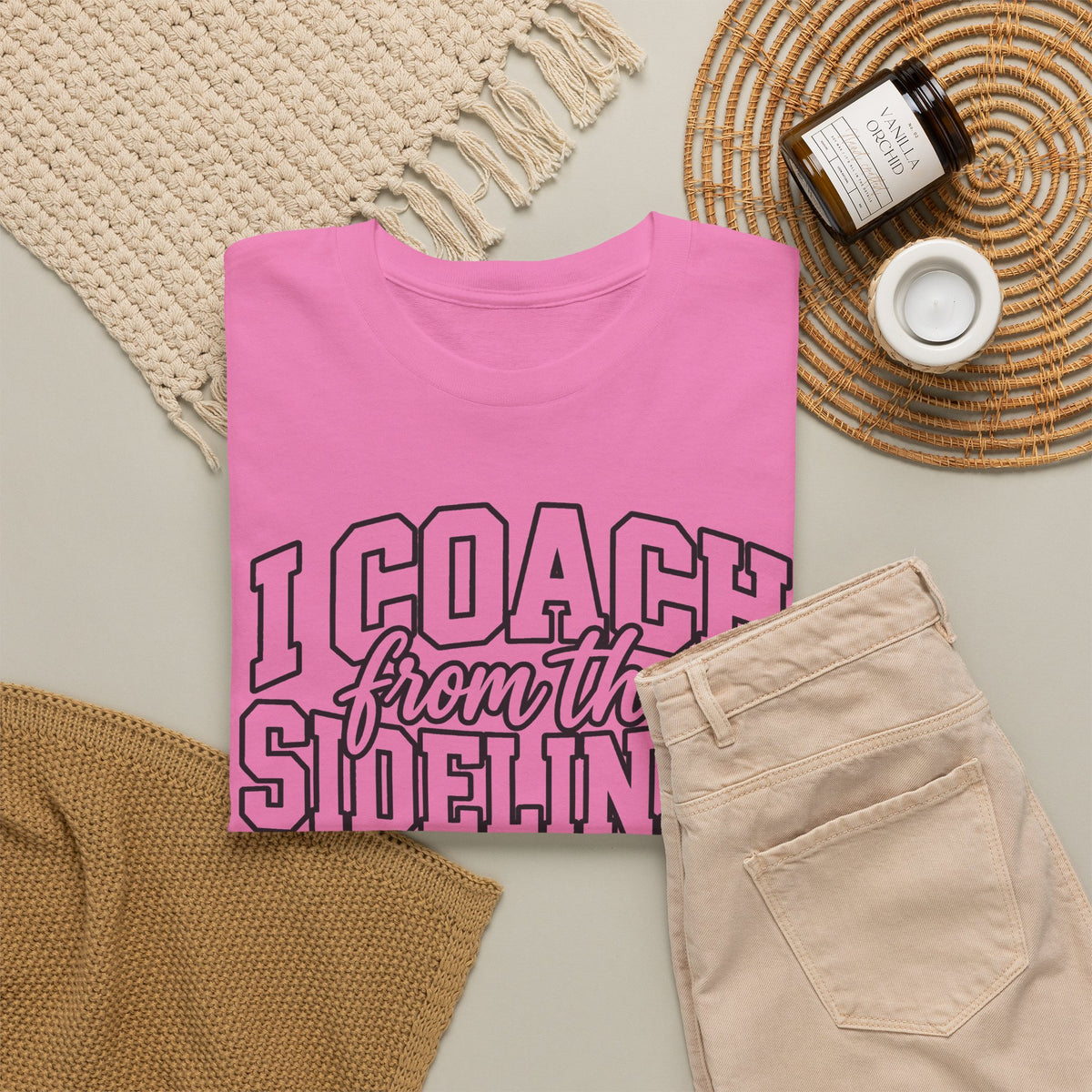 I Coach from the Sidelines T-Shirt — Cheerleader/Supporter Sideline Coach Tee