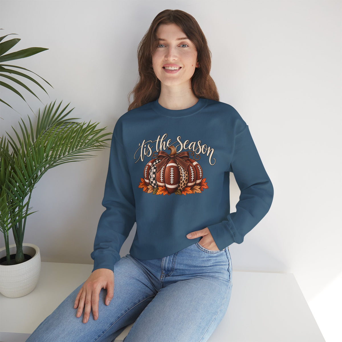 'Tis the Season Football Pumpkins Crewneck Sweatshirt