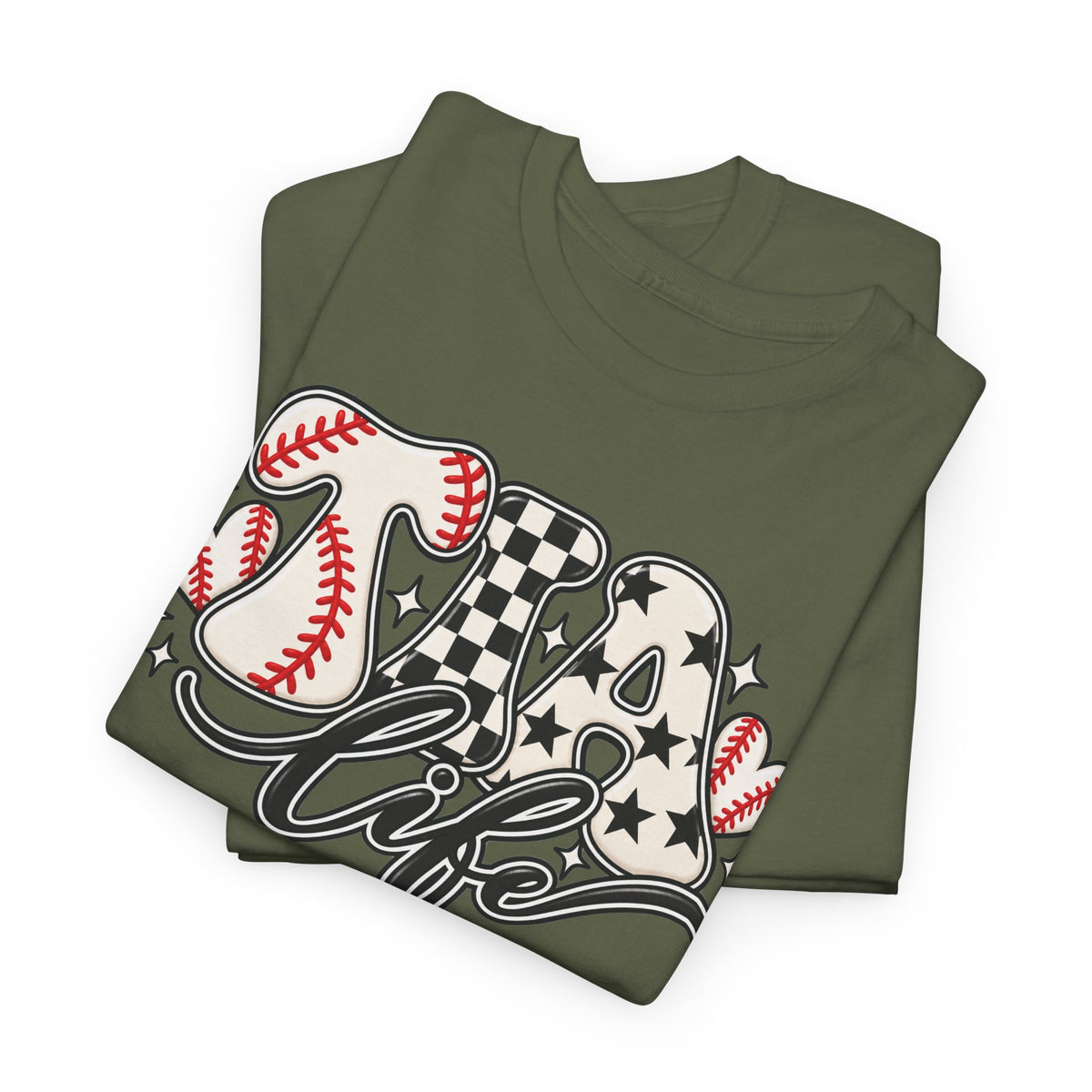 Baseball Life T-Shirt — Retro Heart & Checkerboard Softball Design