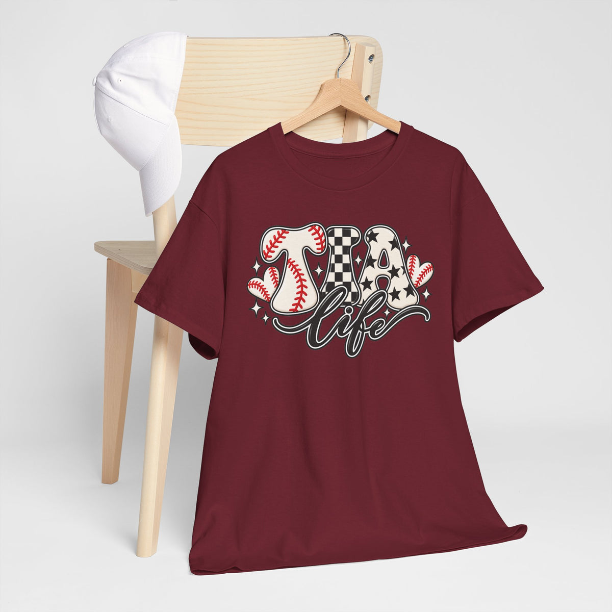 Baseball Life T-Shirt — Retro Heart & Checkerboard Softball Design