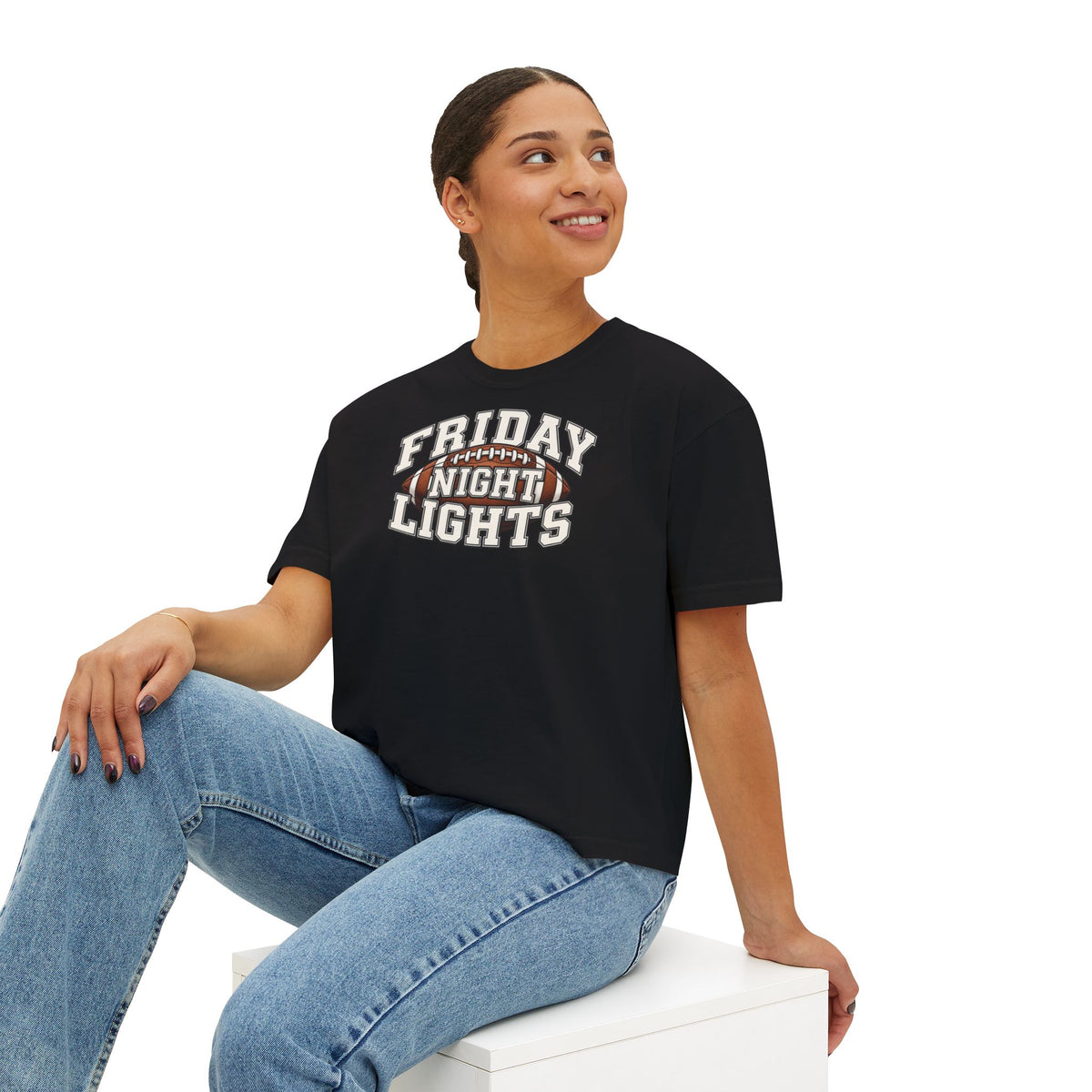Friday Night Lights Boxy Tee — Women's Football Graphic T-Shirt