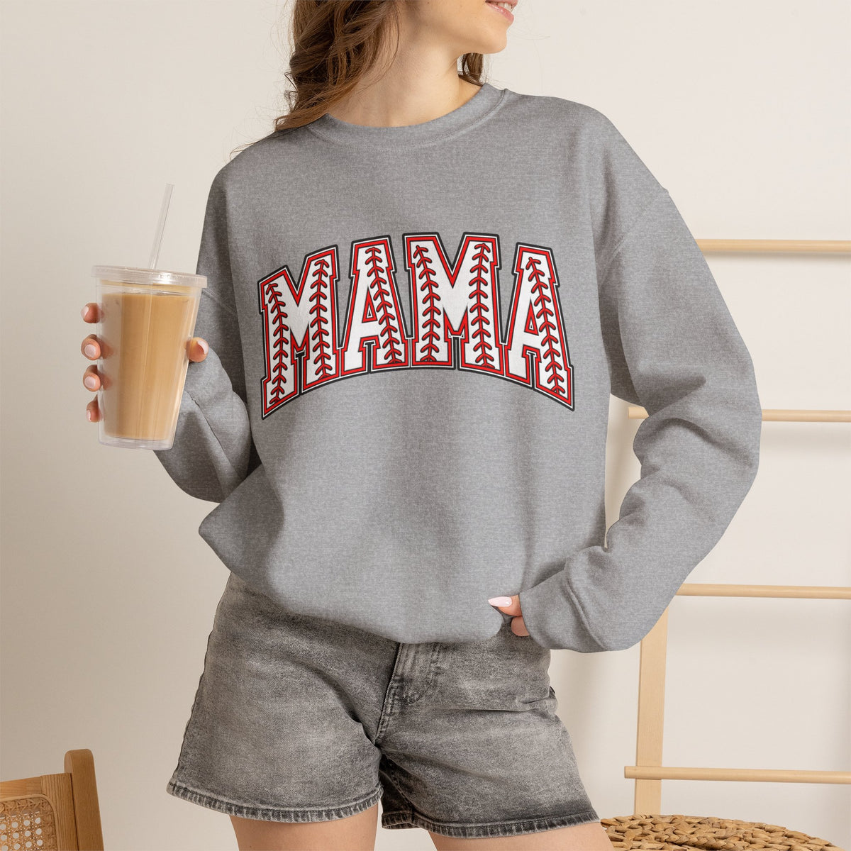 Mama Baseball Stitch Crewneck Sweatshirt