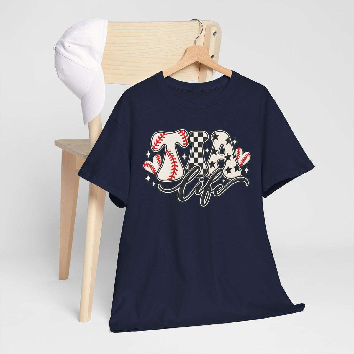 Baseball Life T-Shirt — Retro Heart & Checkerboard Softball Design