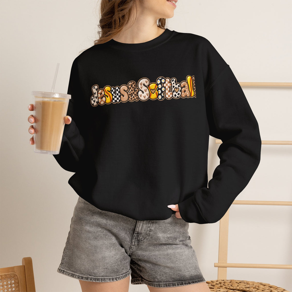 Jesus and Softball Cutsey Design Crewneck Sweatshirt