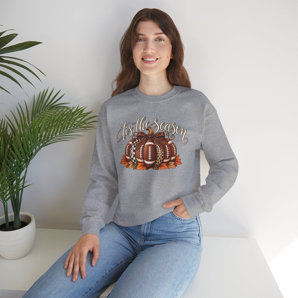 'Tis the Season Football Pumpkins Crewneck Sweatshirt