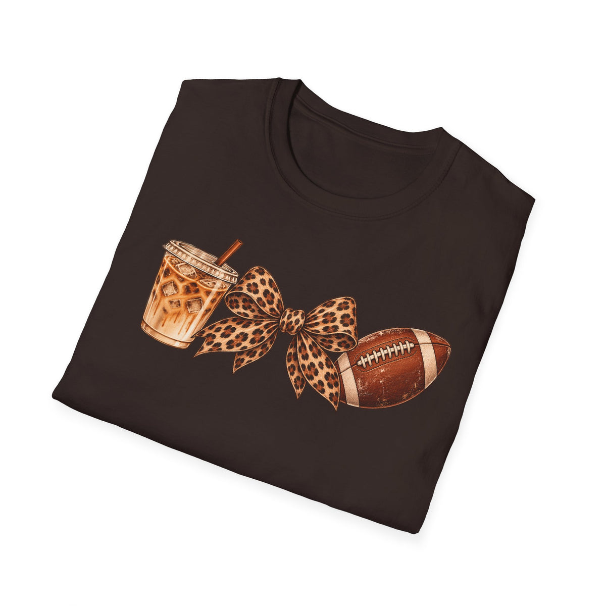 Iced Coffee, Leopard Bow & Football Graphic Tee — Game Day Mom Shirt