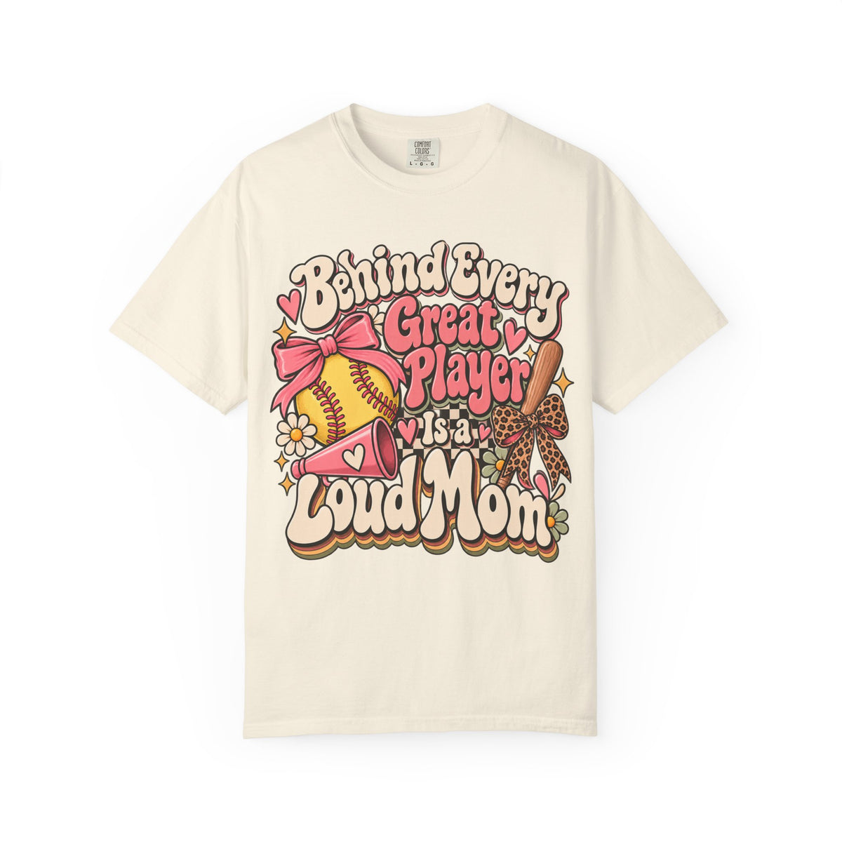Softball Mom T-Shirt — "Behind Every Great Player Is a Proud Mom" Vintage Floral Design