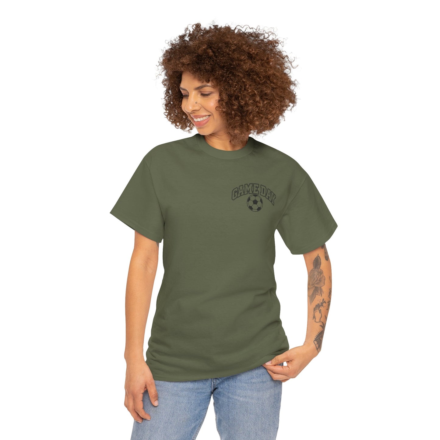 Soccer Dad T-Shirt — 'DAD' Arch with Soccer Ball Chest Graphic