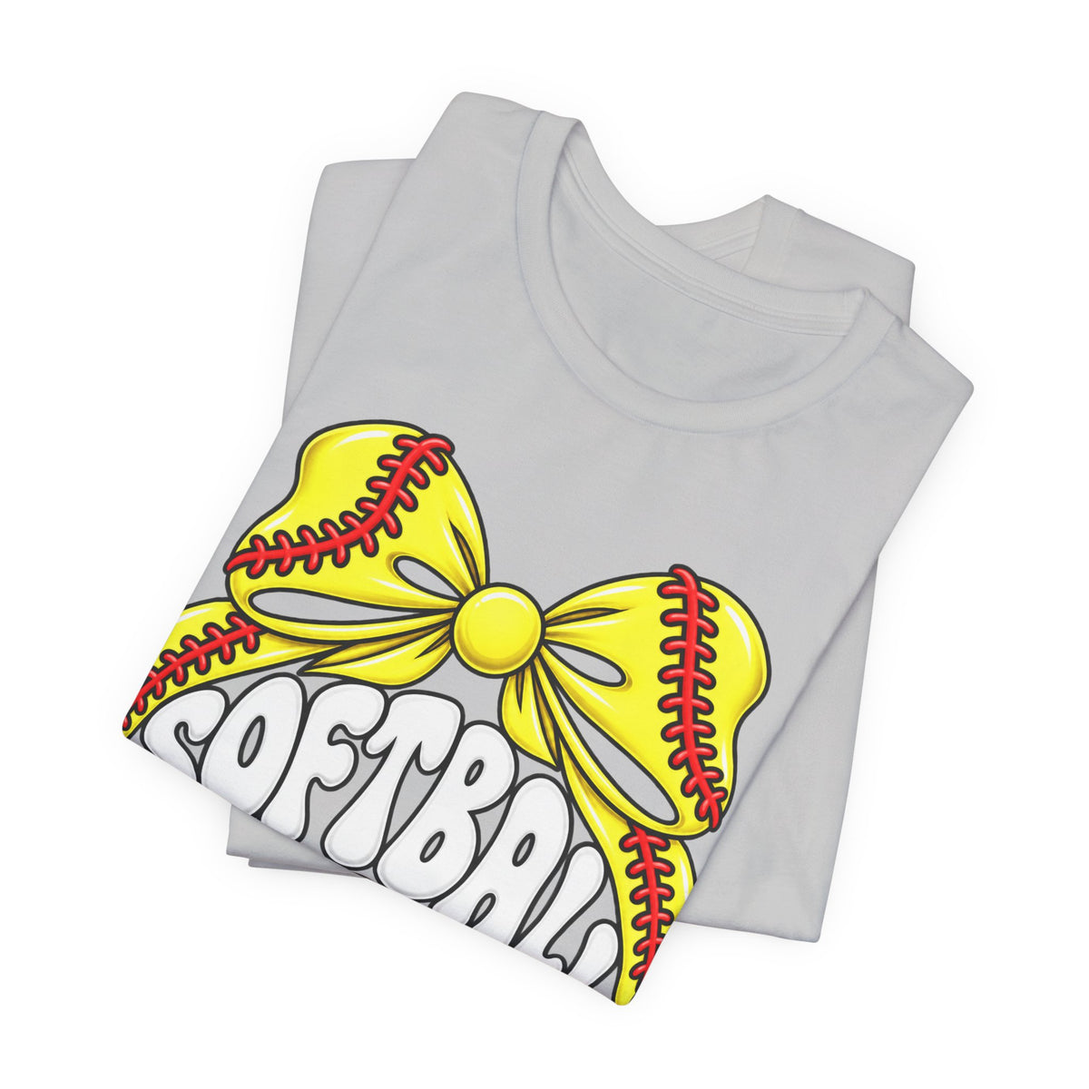 Softball Mom T-Shirt — Yellow Softball Bow Graphic Tee
